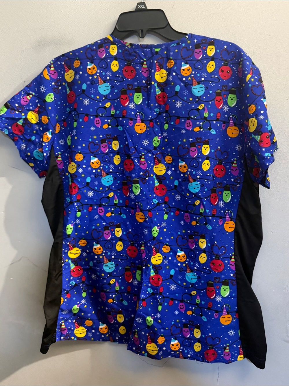 Women’s Blue Holiday Light-Print Scrub Top